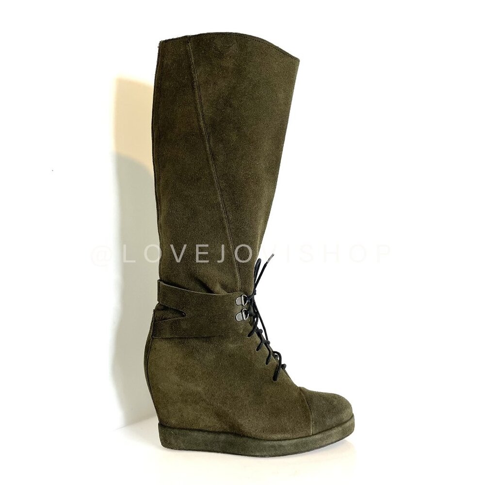 Quiet Luxury | Surface to Air S2A Olive Suede Lace Up Tall Boots | Khaki Grail